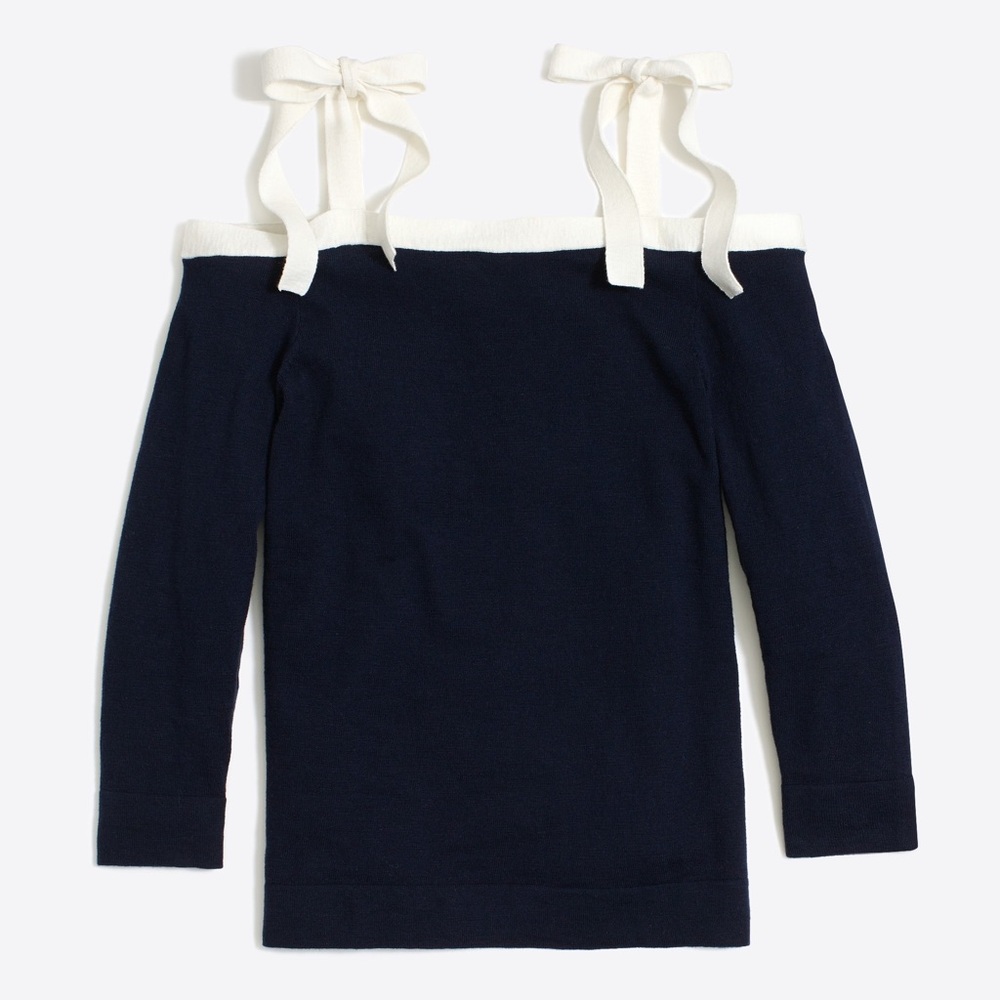 J. Crew Navy Bow Tie cold shoulder Sweater size small